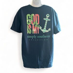 Simply Southern T Shirt Womens Blue Short Sleeve God is My Anchor